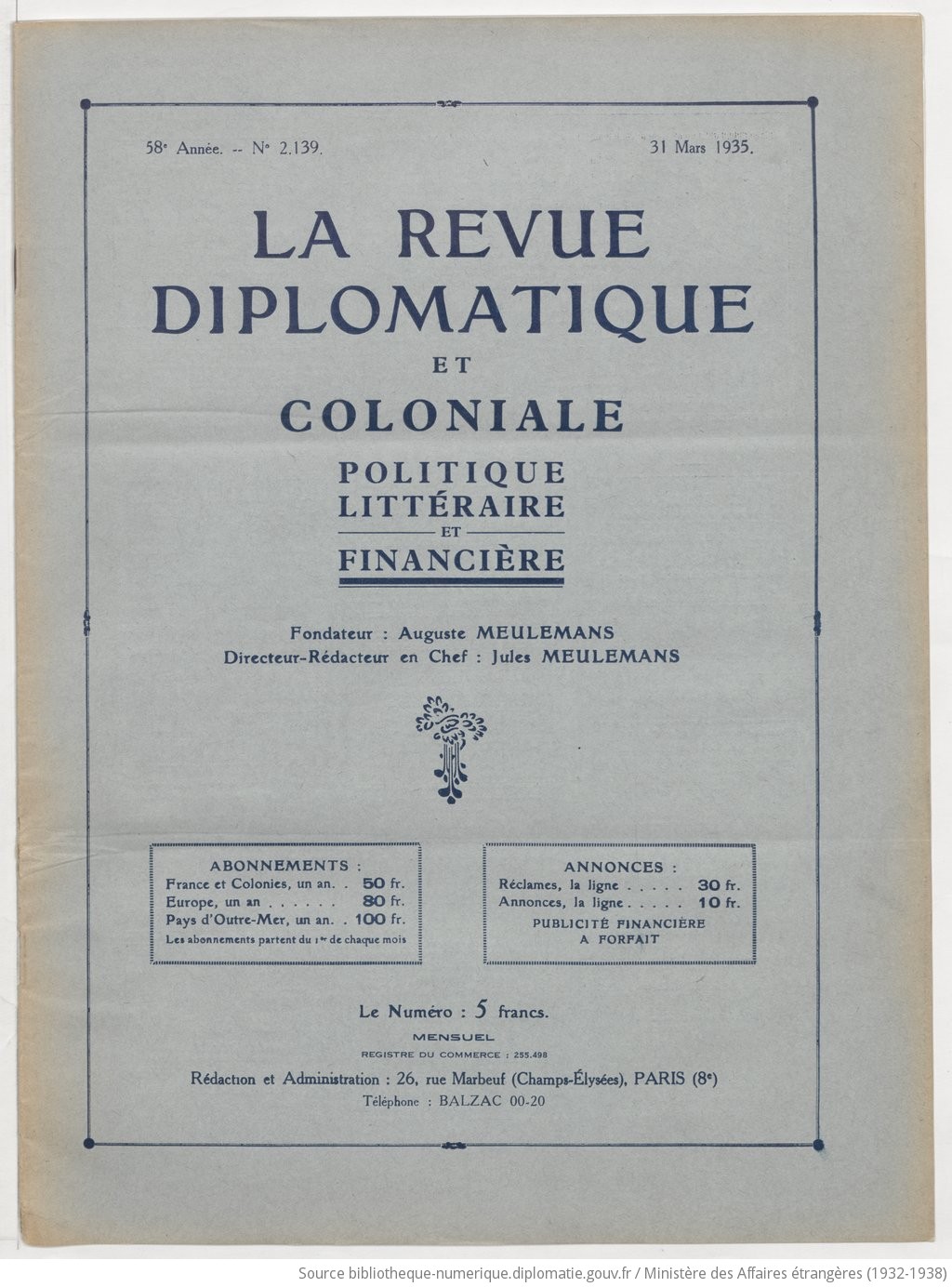 ÙØªÙØ¬Ø© Ø¨Ø­Ø« Ø§ÙØµÙØ± Ø¹Ù âªla revue diplomatique et colonialeâ¬â