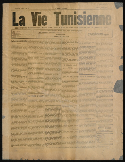 Une du journal La Vie tunisienne