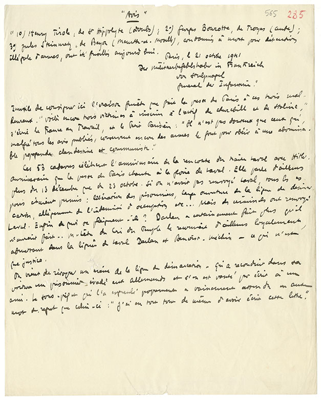 Page manuscrite du journal personnel