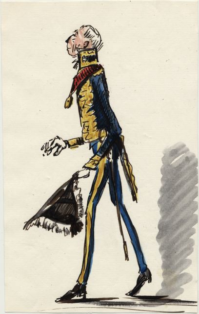 Lord Cowley en uniforme d'ambassadeur, bicorne et épée (dessin aquarellé)