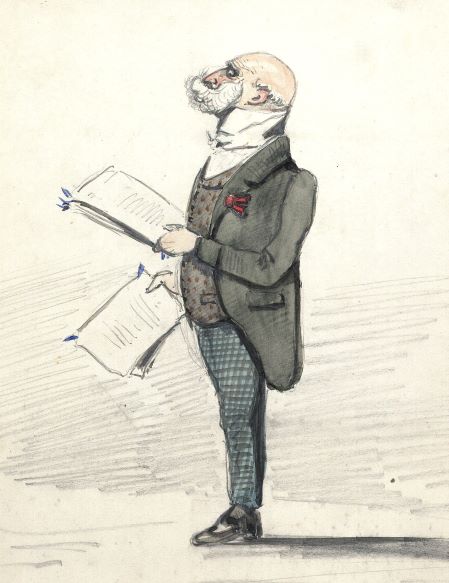 Henri d'Héliand tenant des papiers (dessin aquarellé)