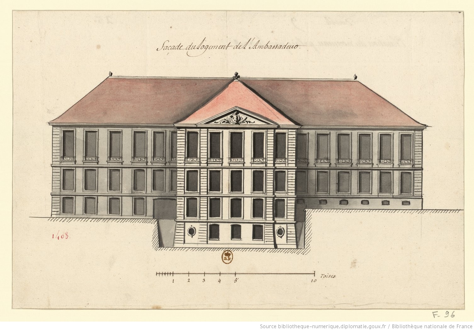 Gravure de la façade du logement de l'ambassadeur de France à Constantinople