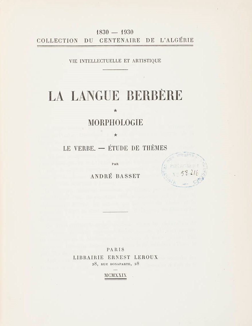 La langue berbère d'André Basset (page de titre)