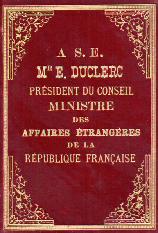 Ex-dono à Eugène Duclerc (page de titre)