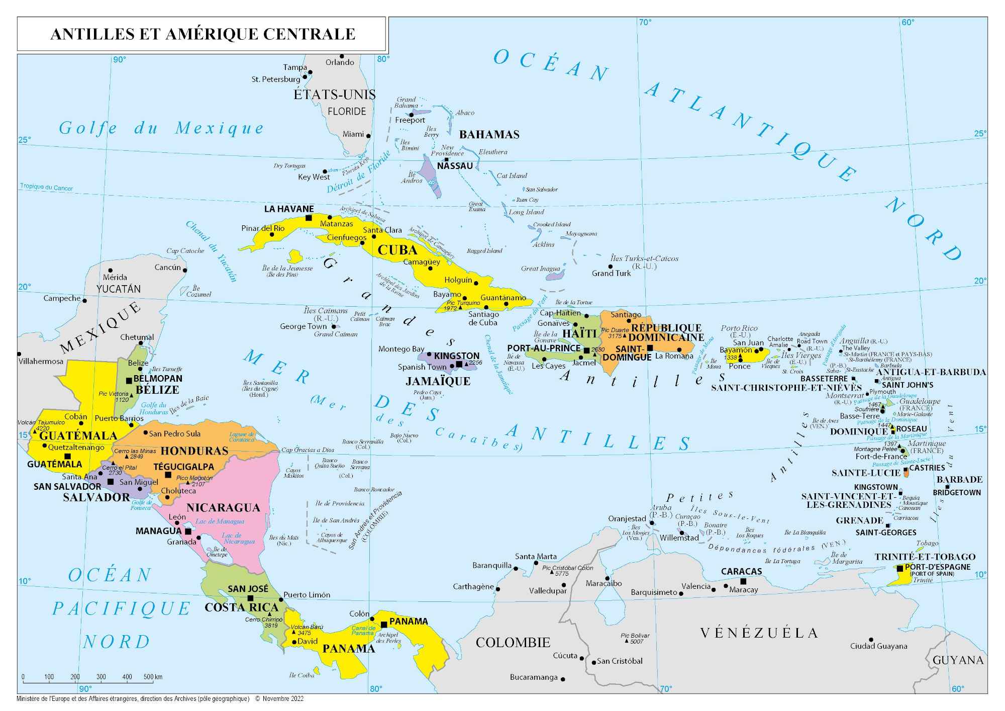 Antilles et Amérique centrale, carte dossier, 2022