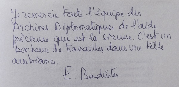 Ex-dono manuscrit d'Élisabeth Badinter