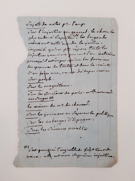 Sujets de notes pour l'Empereur (note manuscrite)